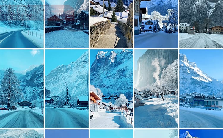 竖屏雪山雪景唯美冬季风景治愈系走拍开车视角旅途美景色视频素材