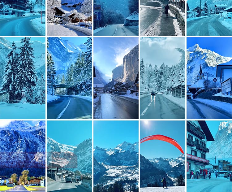 竖屏雪山雪景唯美冬季风景治愈系走拍开车视角旅途美景色视频素材