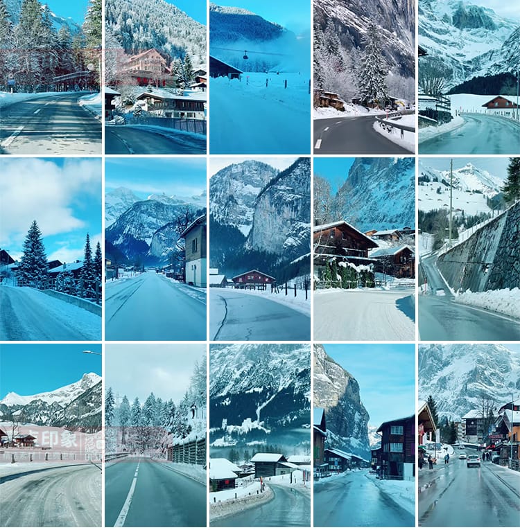 竖屏雪山雪景唯美冬季风景治愈系走拍开车视角旅途美景色视频素材