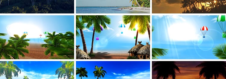 夏日阳光热带夏天清爽沙滩日落海洋浪花椰子椰树LED背景视频素材