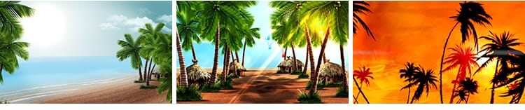 夏日阳光热带夏天清爽沙滩日落海洋浪花椰子椰树LED背景视频素材