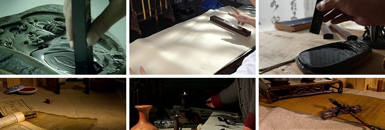 文房四宝中国文化禅意古风意境古韵书法毛笔字纸砚台笔墨视频素材