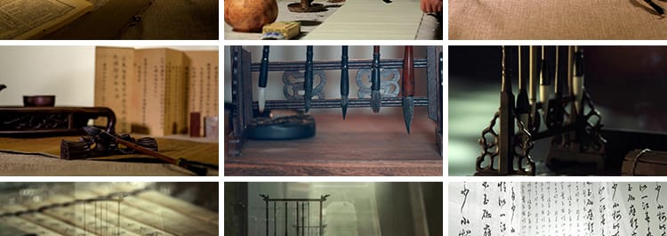 文房四宝中国文化禅意古风意境古韵书法毛笔字纸砚台笔墨视频素材