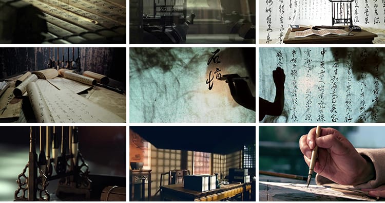 文房四宝中国文化禅意古风意境古韵书法毛笔字纸砚台笔墨视频素材