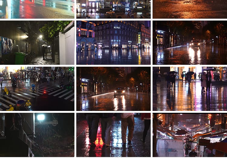 夜晚城市街道下雨窗户雨滴落孤独情感雨天路人行人雨后短视频素材