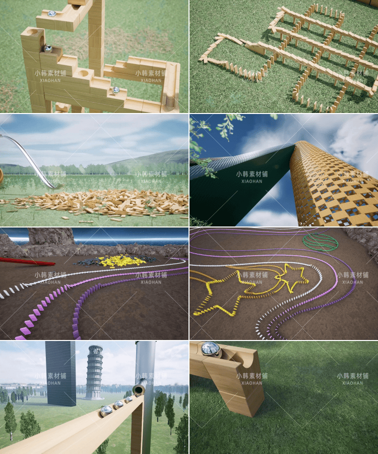 4K国外多米诺骨牌3D三维解压减压缓解压力疲劳高清短视频剪辑素材