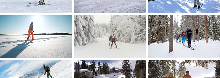 冬季滑雪者高山滑雪场人群极限运动跳跃翻转户外冬天高清视频素材