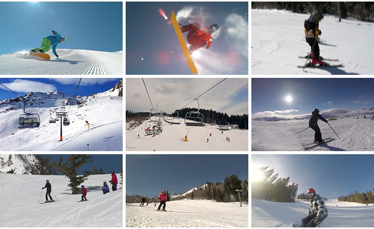 冬季滑雪者高山滑雪场人群极限运动跳跃翻转户外冬天高清视频素材