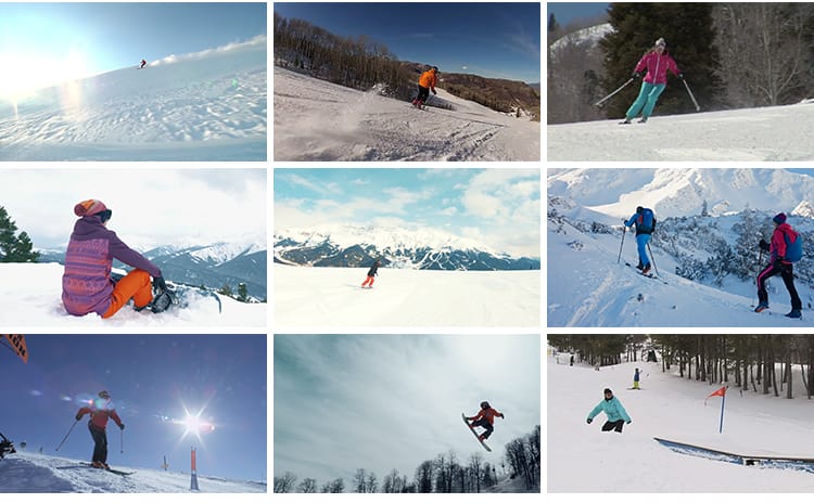 冬季滑雪者高山滑雪场人群极限运动跳跃翻转户外冬天高清视频素材