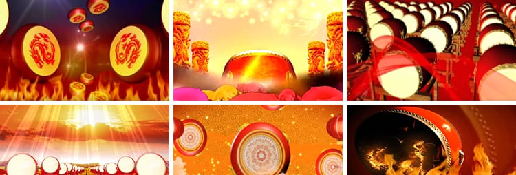 盛世鼓舞龙鼓打鼓大火焰喜庆晚会节目演出LED大屏幕背景视频素材