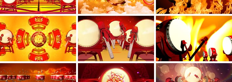 盛世鼓舞龙鼓打鼓大火焰喜庆晚会节目演出LED大屏幕背景视频素材