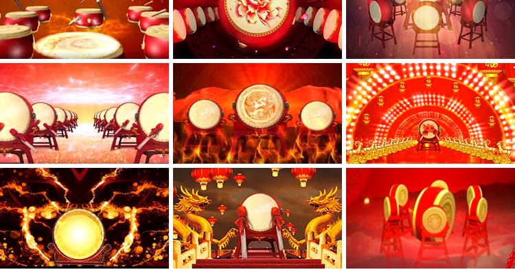 盛世鼓舞龙鼓打鼓大火焰喜庆晚会节目演出LED大屏幕背景视频素材