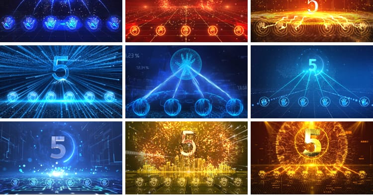 手掌启动仪式10秒倒计时十秒倒数蓝色科技红色金色AE模板视频素材