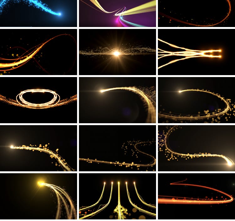 粒子光线金色穿梭线条光斑效果光效转场光束划屏动态背景视频素材