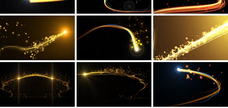 粒子光线金色穿梭线条光斑效果光效转场光束划屏动态背景视频素材