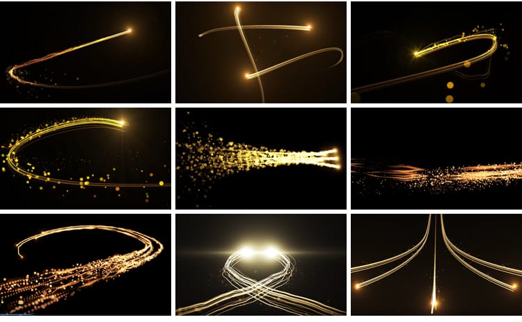 粒子光线金色穿梭线条光斑效果光效转场光束划屏动态背景视频素材