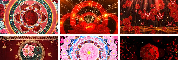 4K喜庆牡丹花开富贵鲜花花瓣绽放舞台舞蹈LED大屏幕背景视频素材