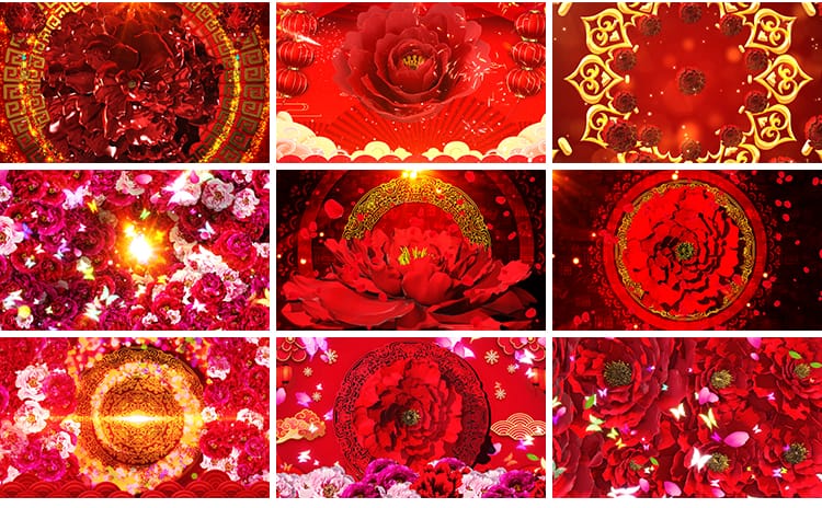 4K喜庆牡丹花开富贵鲜花花瓣绽放舞台舞蹈LED大屏幕背景视频素材