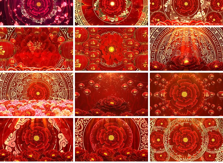 4K喜庆牡丹花开富贵鲜花花瓣绽放舞台舞蹈LED大屏幕背景视频素材