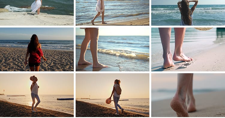 唯美人物背影海滩沙滩大海边散步奔跑行走脚步情感抖音短视频素材