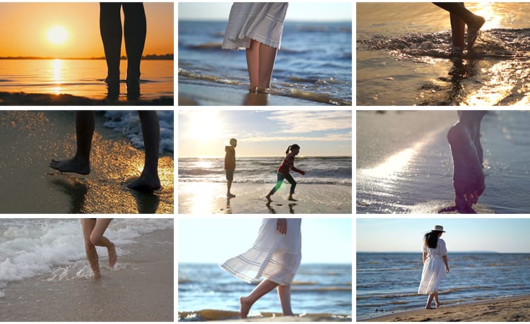 唯美人物背影海滩沙滩大海边散步奔跑行走脚步情感抖音短视频素材