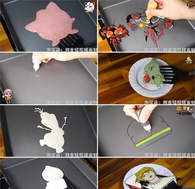 平底锅彩色手工煎饼画画自媒体国外高清解压视频小说推文素材引流