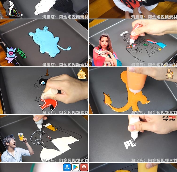 平底锅彩色手工煎饼画画自媒体国外高清解压视频小说推文素材引流