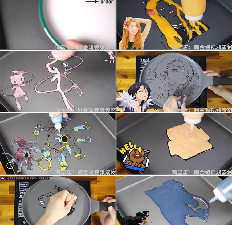 平底锅彩色手工煎饼画画自媒体国外高清解压视频小说推文素材引流