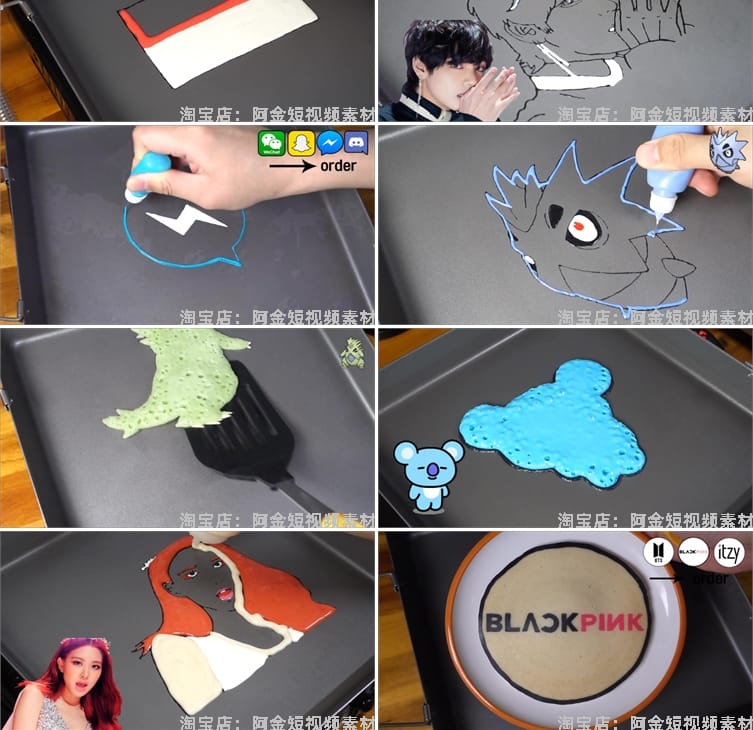 平底锅彩色手工煎饼画画自媒体国外高清解压视频小说推文素材引流