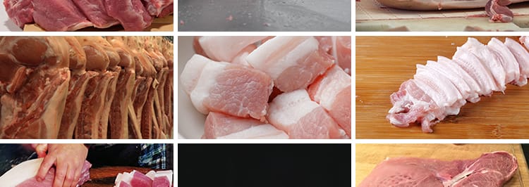 猪肉五花肉切肉肉类新鲜食材分割鲜肉排骨卖猪肉高清实拍视频素材