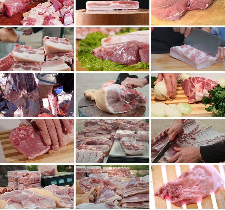 猪肉五花肉切肉肉类新鲜食材分割鲜肉排骨卖猪肉高清实拍视频素材