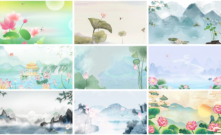 古风水墨荷花莲花夏日荷塘中国风古韵荷花LED大屏幕背景视频素材