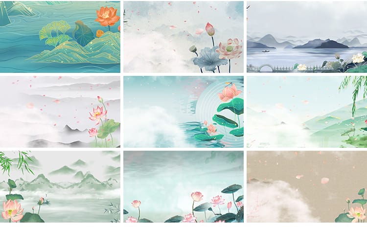 古风水墨荷花莲花夏日荷塘中国风古韵荷花LED大屏幕背景视频素材