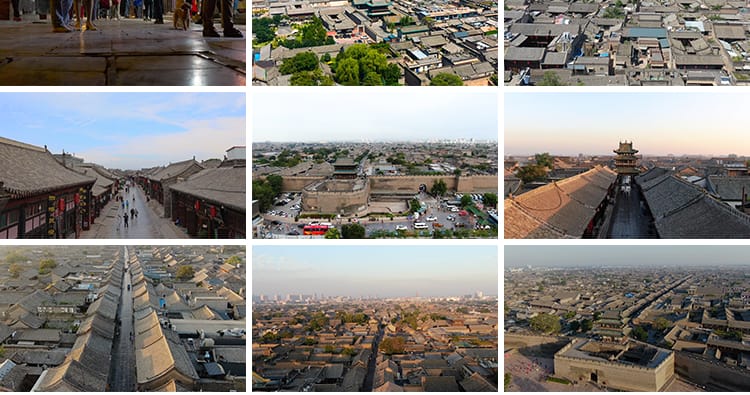 山西旅游景点古城建筑古迹城楼平遥古城景区人流实拍航拍视频素材