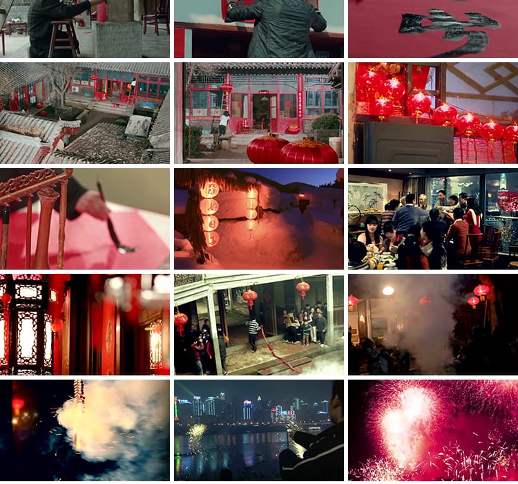 春节团圆饭回家团聚过年贴春联对联放鞭炮新年烟花年夜饭视频素材