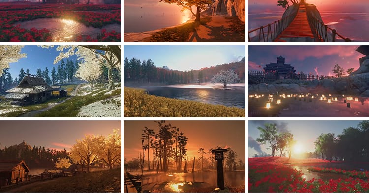 治愈系风景色唯美花海夕阳意境树林自媒体快手抖音动态短视频素材