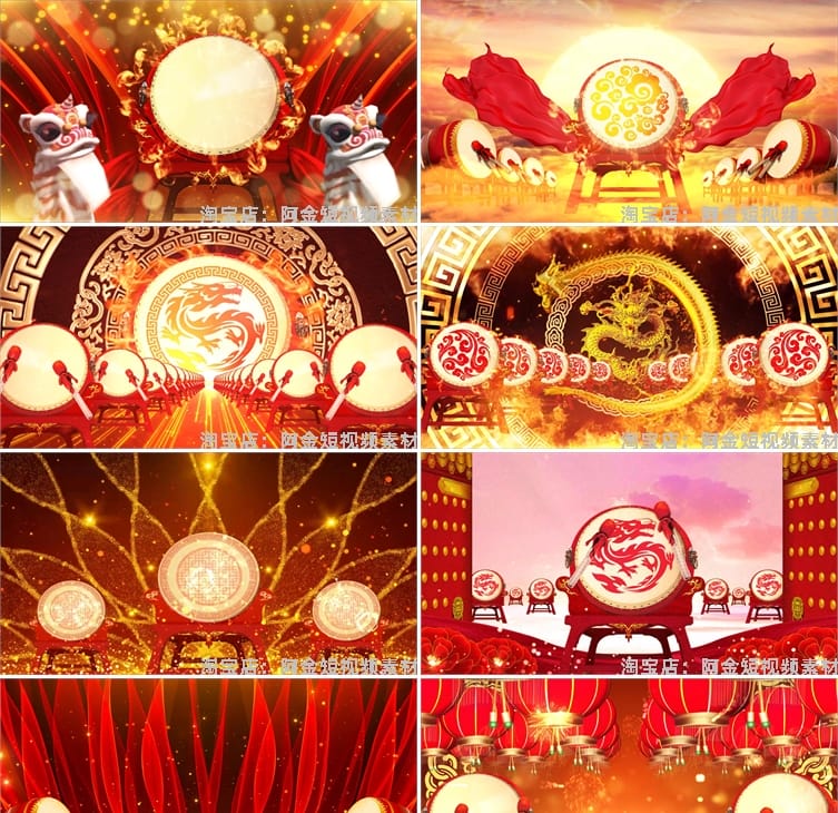 金龙火焰打鼓绿幕直播间背景素材虚拟动态高清大屏幕舞台LED视频