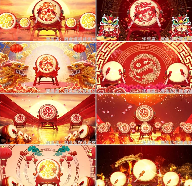 金龙火焰打鼓绿幕直播间背景素材虚拟动态高清大屏幕舞台LED视频