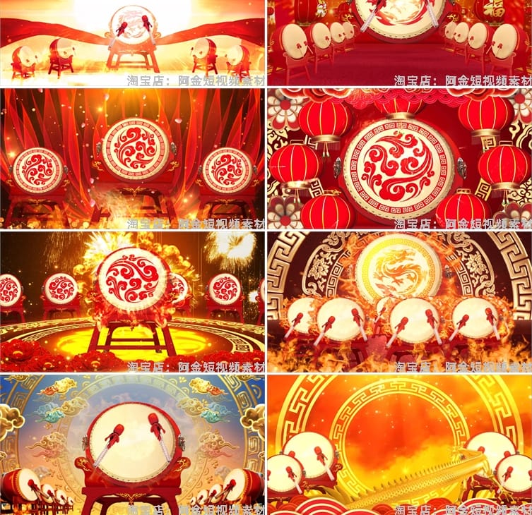 金龙火焰打鼓绿幕直播间背景素材虚拟动态高清大屏幕舞台LED视频