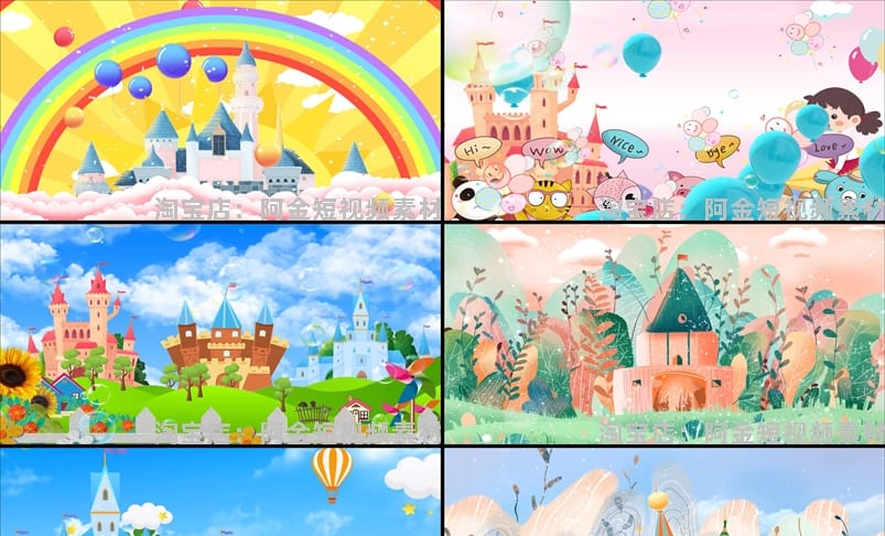 4K梦幻卡通城堡儿童节目大屏幕舞台动感LED高清视频场景背景素材