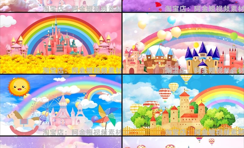 4K梦幻卡通城堡儿童节目大屏幕舞台动感LED高清视频场景背景素材