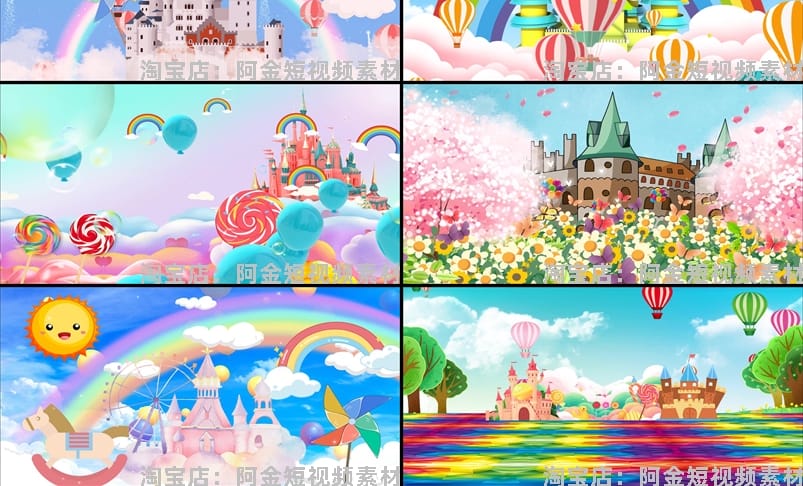 4K梦幻卡通城堡儿童节目大屏幕舞台动感LED高清视频场景背景素材