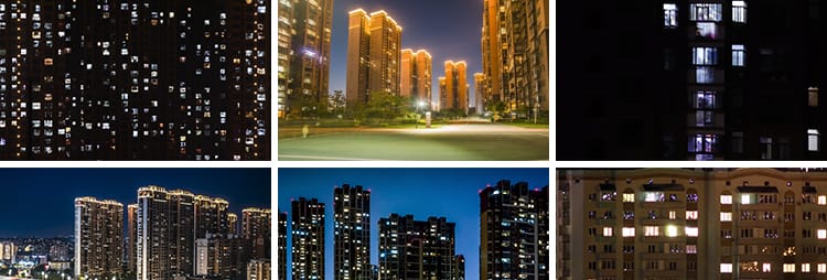 城市夜晚灯火通明千家万户楼房亮灯起晚上小区楼房夜景短视频素材