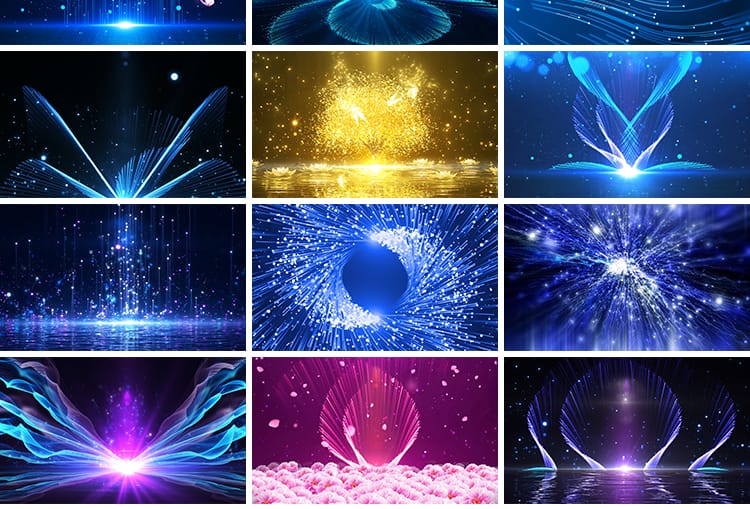 唯美光束蓝色紫色光线粒子线条流动喷泉科技舞蹈晚会LED视频素材