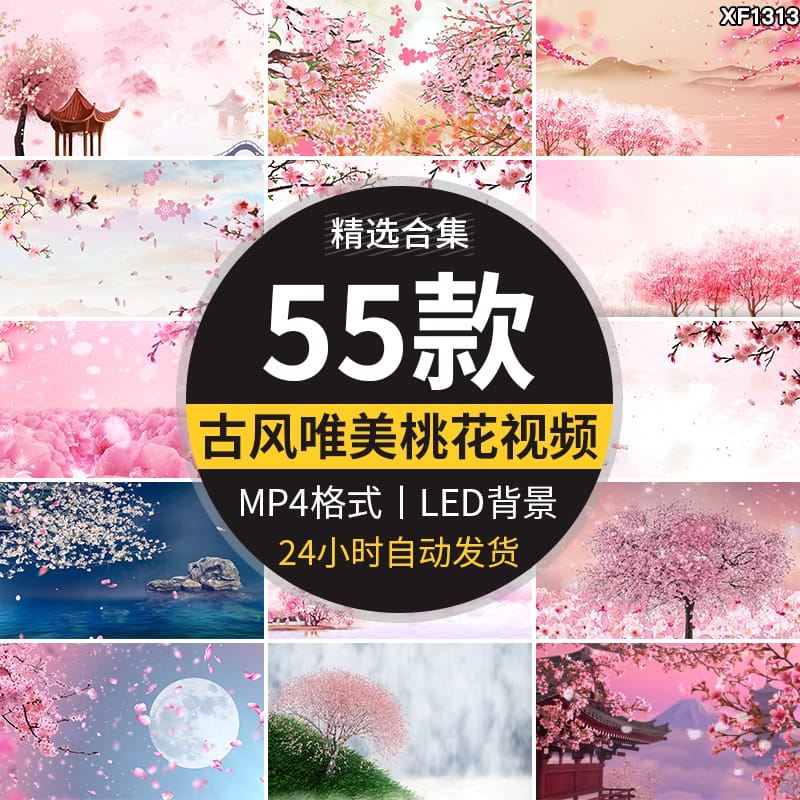 唯美桃花飞舞飘落花瓣中国风古典古风大屏幕舞台LED背景视频素材