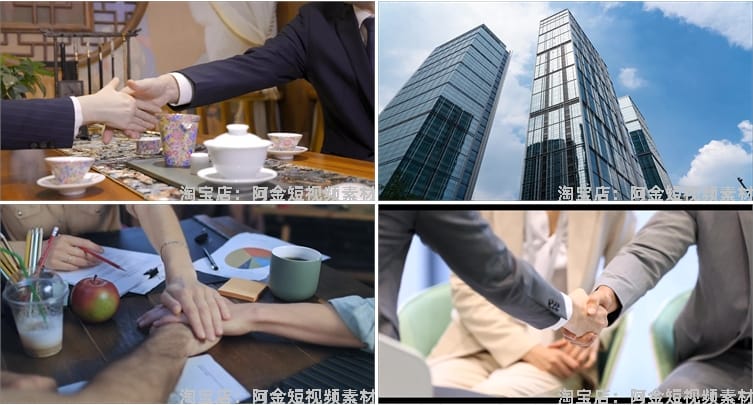 谈判合作大厦团队商务握手共赢企业会议成功视频自媒体高清素材