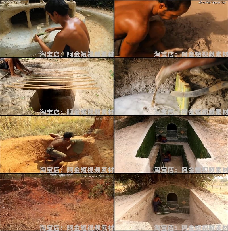 丛林生活野外建造房子别墅国外户外场景荒野生存横屏中长视频素材