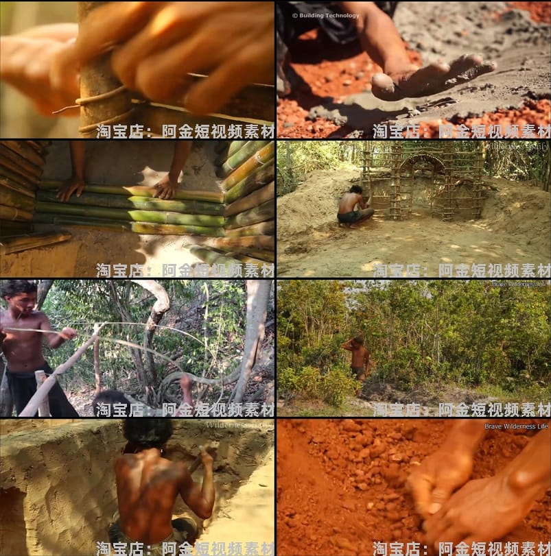 丛林生活野外建造房子别墅国外户外场景荒野生存横屏中长视频素材