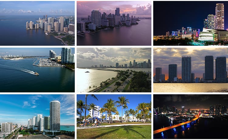 美国迈阿密国外城市地标建筑CBD航拍延时风光夜景高清短视频素材