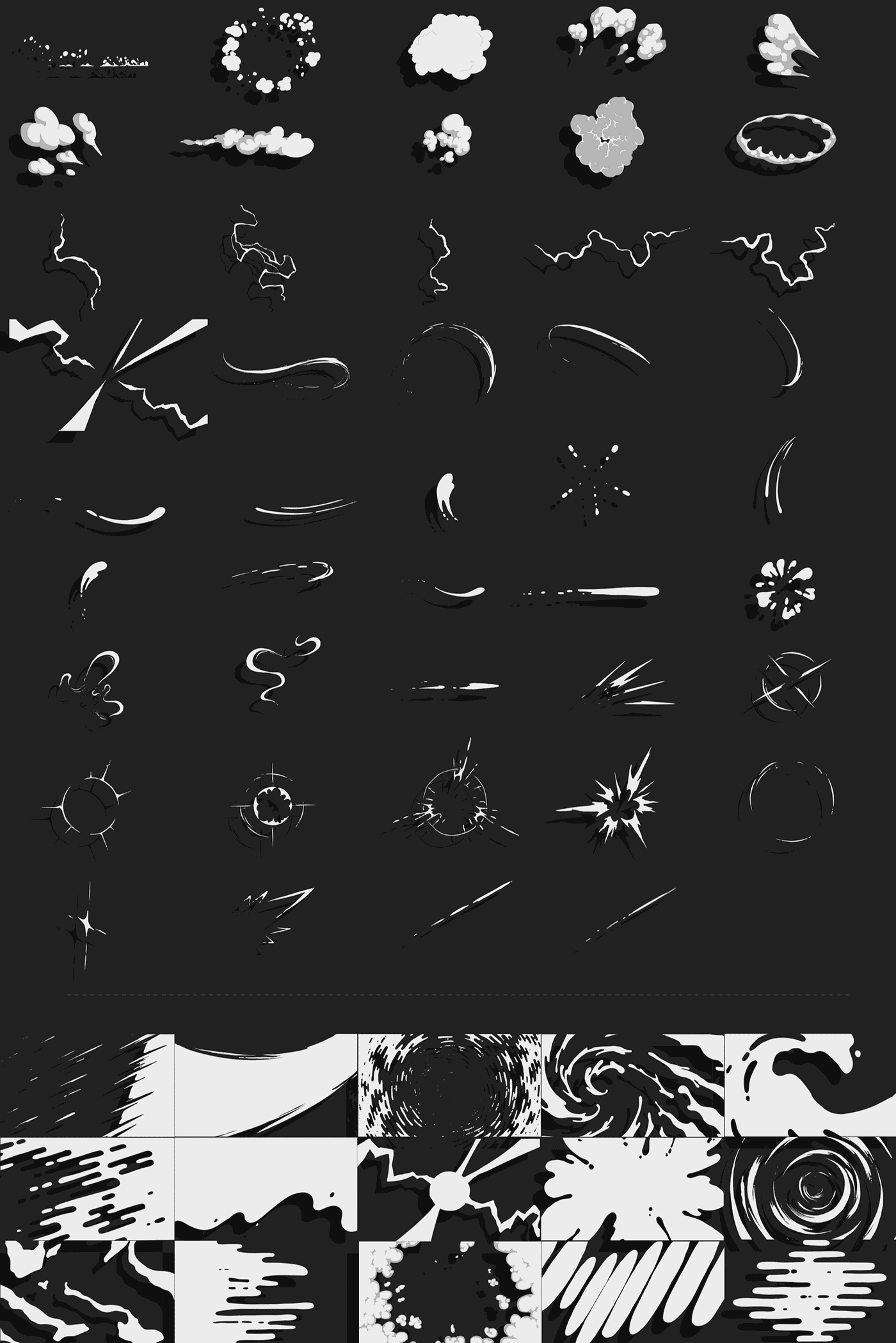 视频素材-60个二维动漫卡通能量电流烟雾爆炸MG动画元素 2D FX Elements